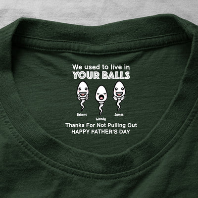 We Used To Live In Your Balls - Funny Hidden Shirt In Neck Father's Day Gifts For Dad - Personalized Shirt