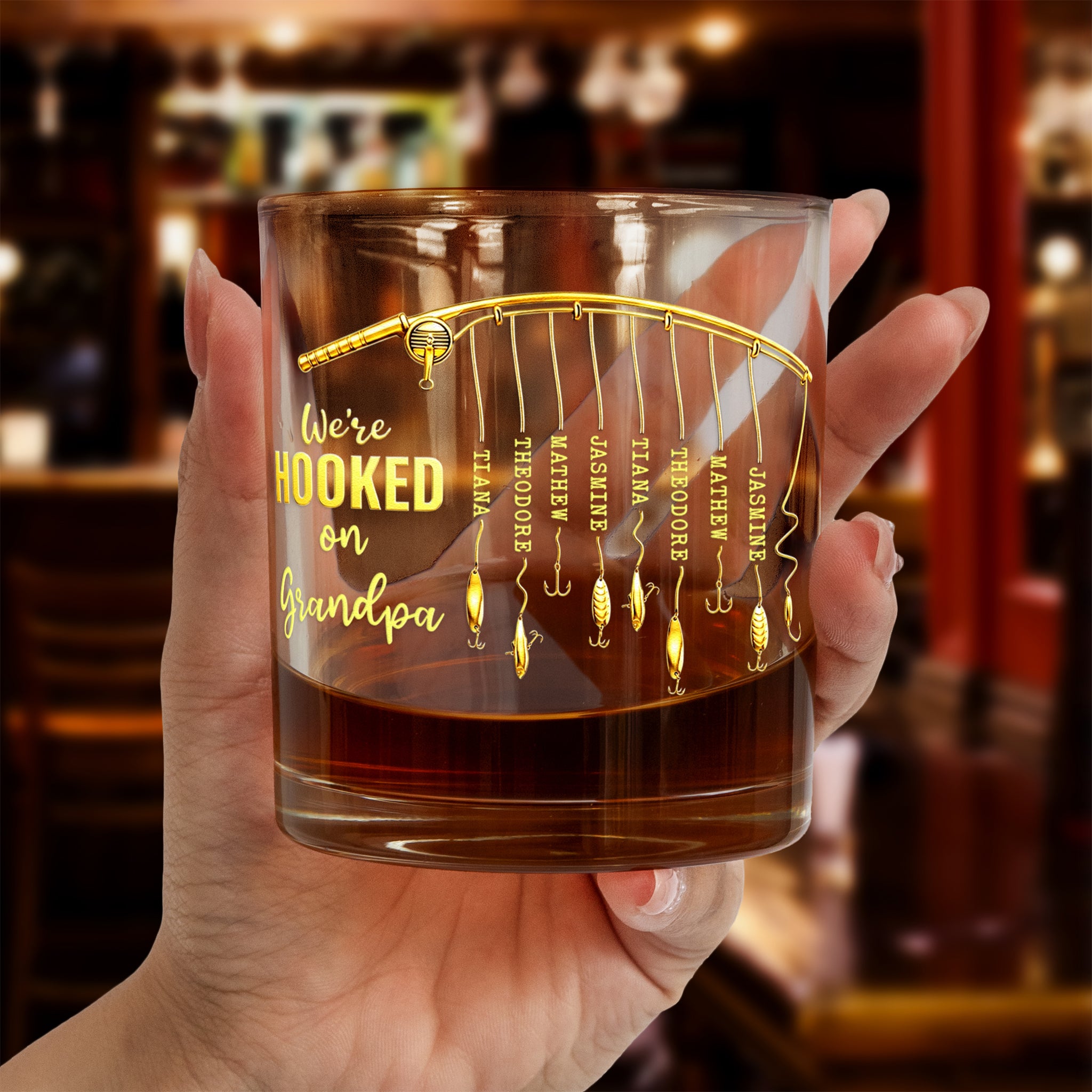 We're-Hooked-On-Daddy-Custom-Kids'-Names-Personalized-Whiskey-Glass-2