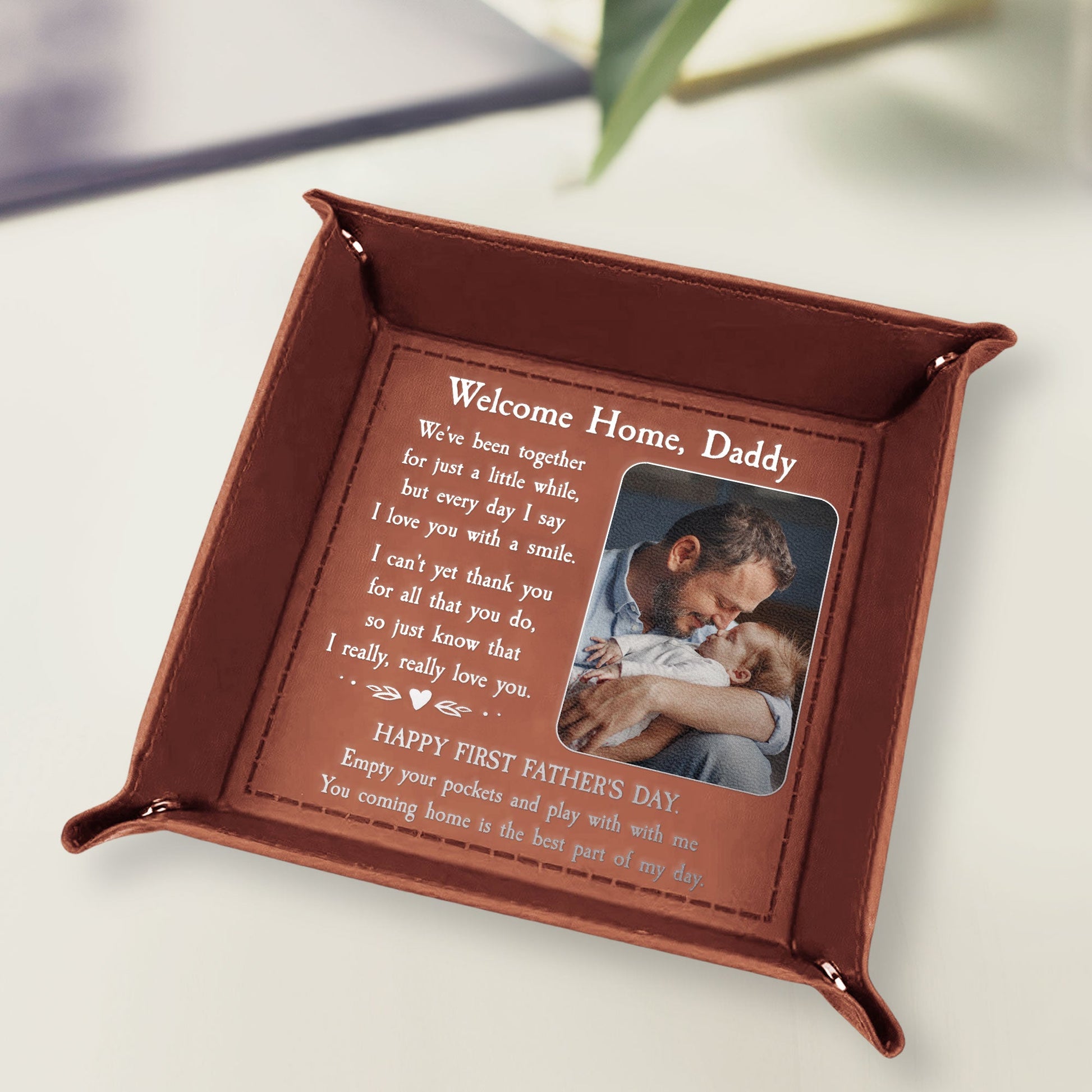 We've Been Together For Just A Little While New Dad - Personalized Leather Valet Tray