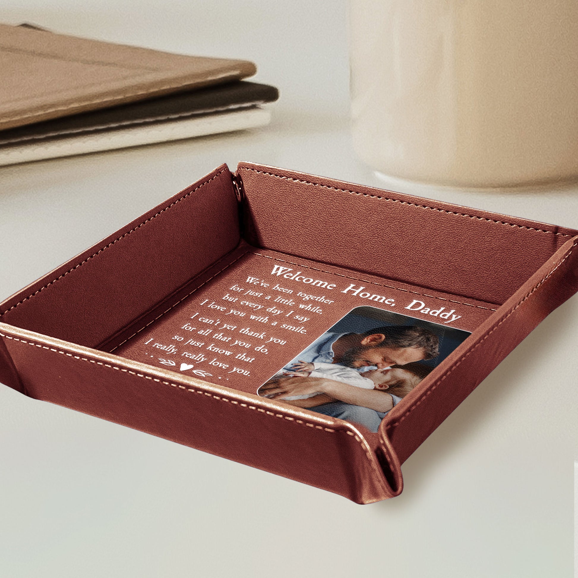 We've Been Together For Just A Little While New Dad - Personalized Leather Valet Tray