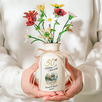 Wedding Anniversary Gift For Her - Personalized Photo Vase With Glass Birth Month Flowers