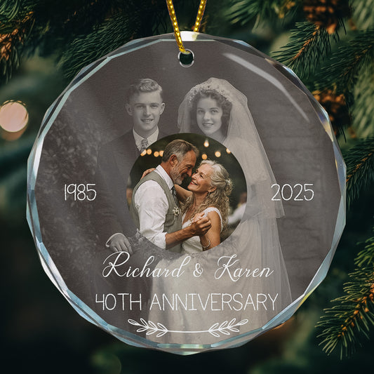 Wedding Anniversary Then & Now Couples Photo - Personalized Glass Photo Ornament