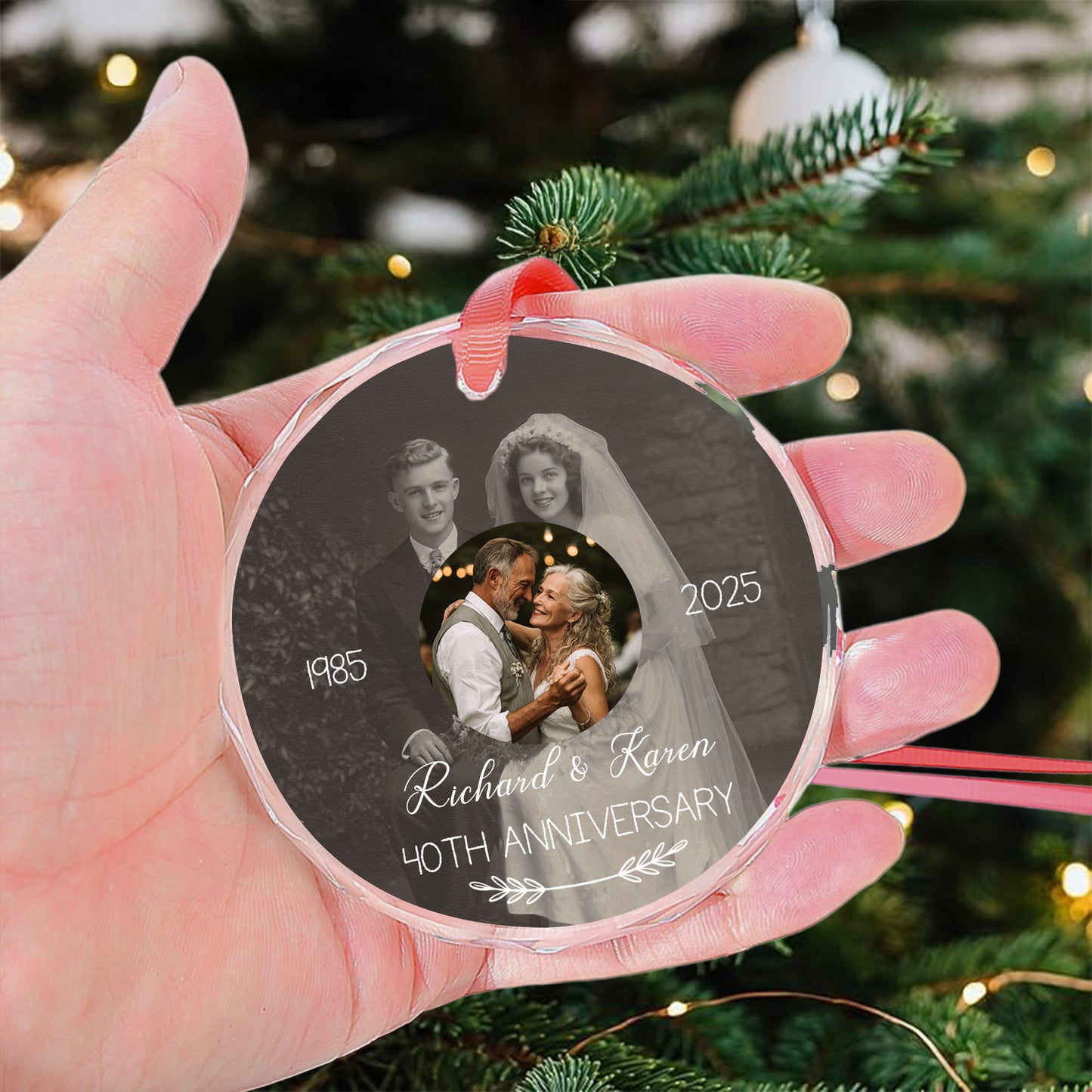 Wedding Anniversary Then & Now Couples Photo - Personalized Glass Photo Ornament