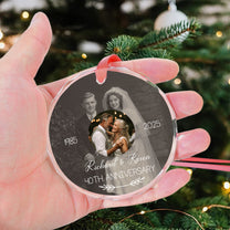 Wedding Anniversary Then & Now Couples Photo - Personalized Glass Photo Ornament