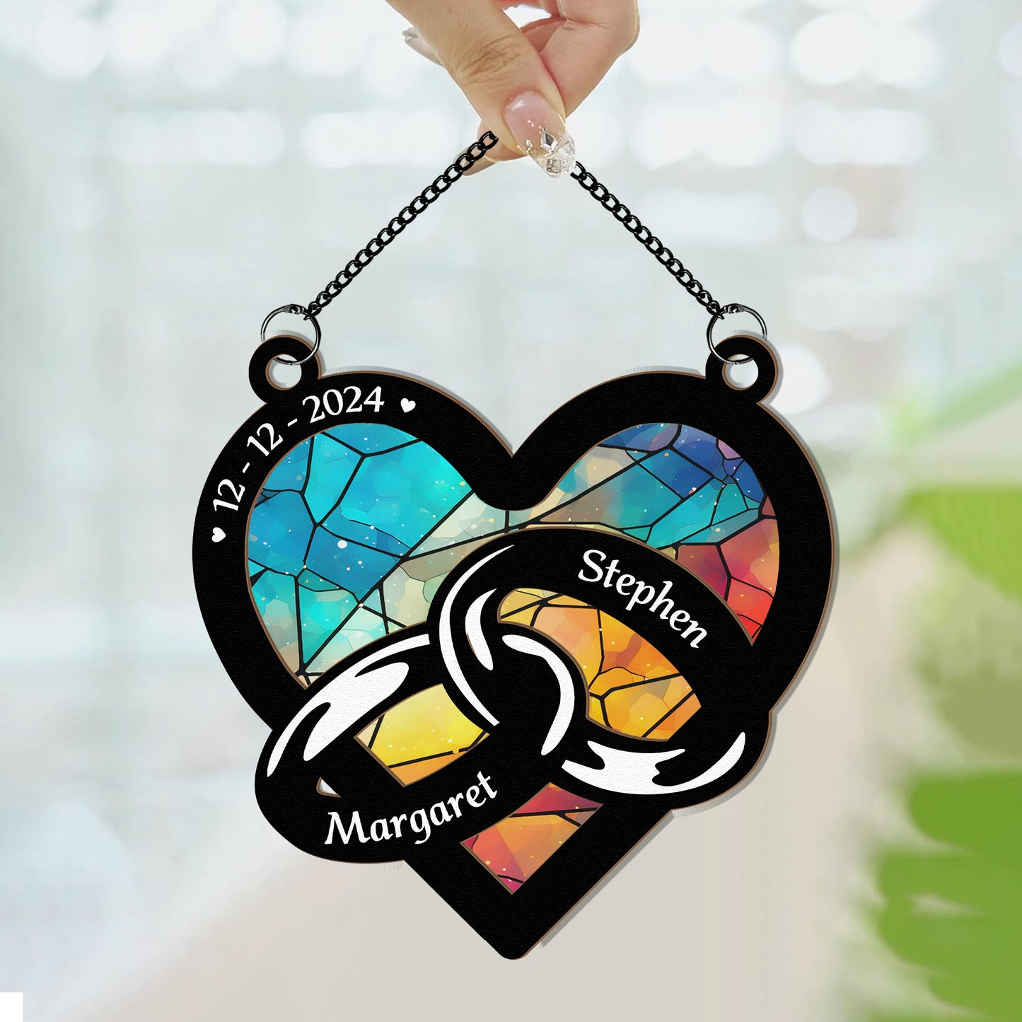 Wedding Couple Ring - Personalized Window Hanging Suncatcher Ornament