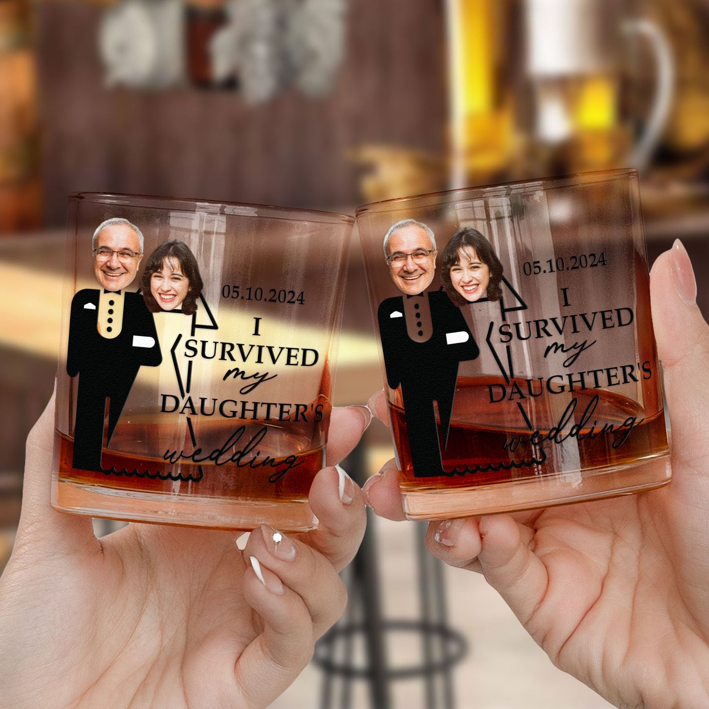 Wedding Gift For Dad I Survived Daughter's Wedding - Personalized Photo Whiskey Glass