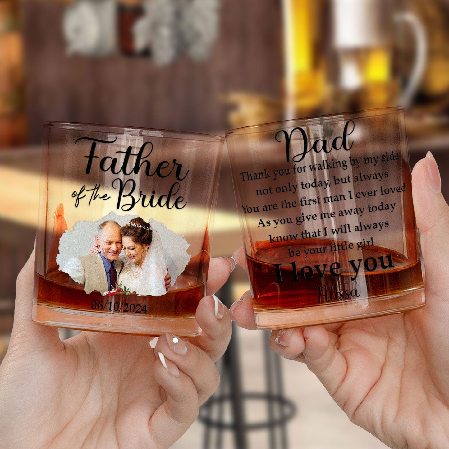 Wedding Gift For Father Of The Bride - Personalized Photo Whiskey Glass