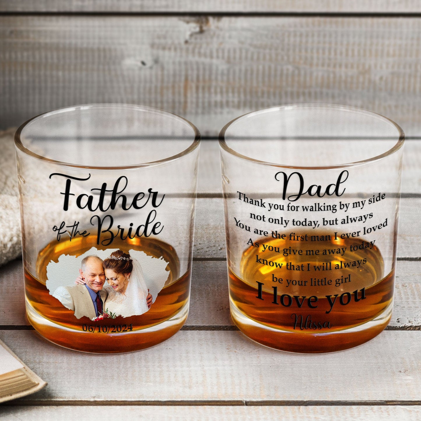 Wedding Gift For Father Of The Bride - Personalized Photo Whiskey Glass