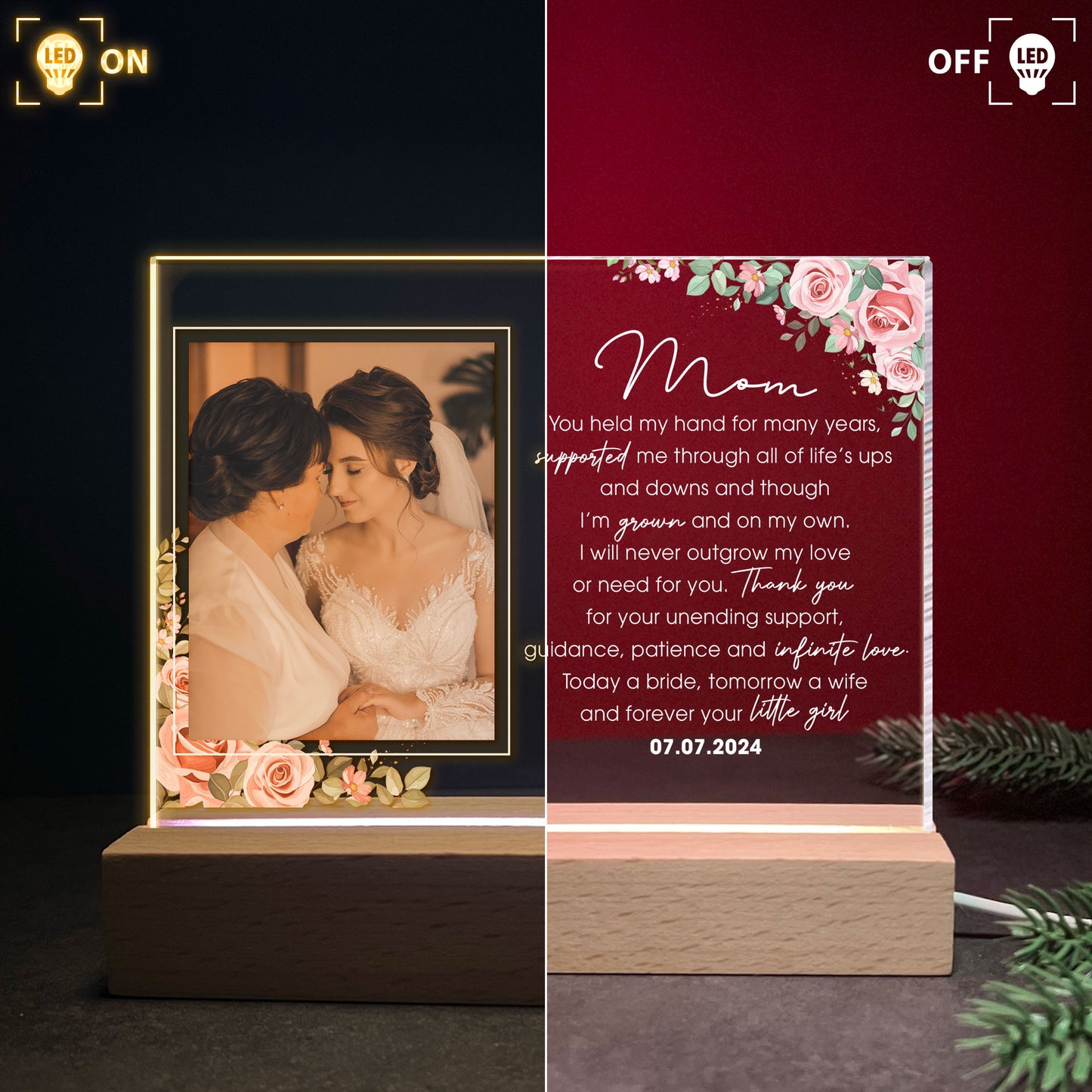 Wedding Gift For Mom From Bride - Personalized Photo LED Light