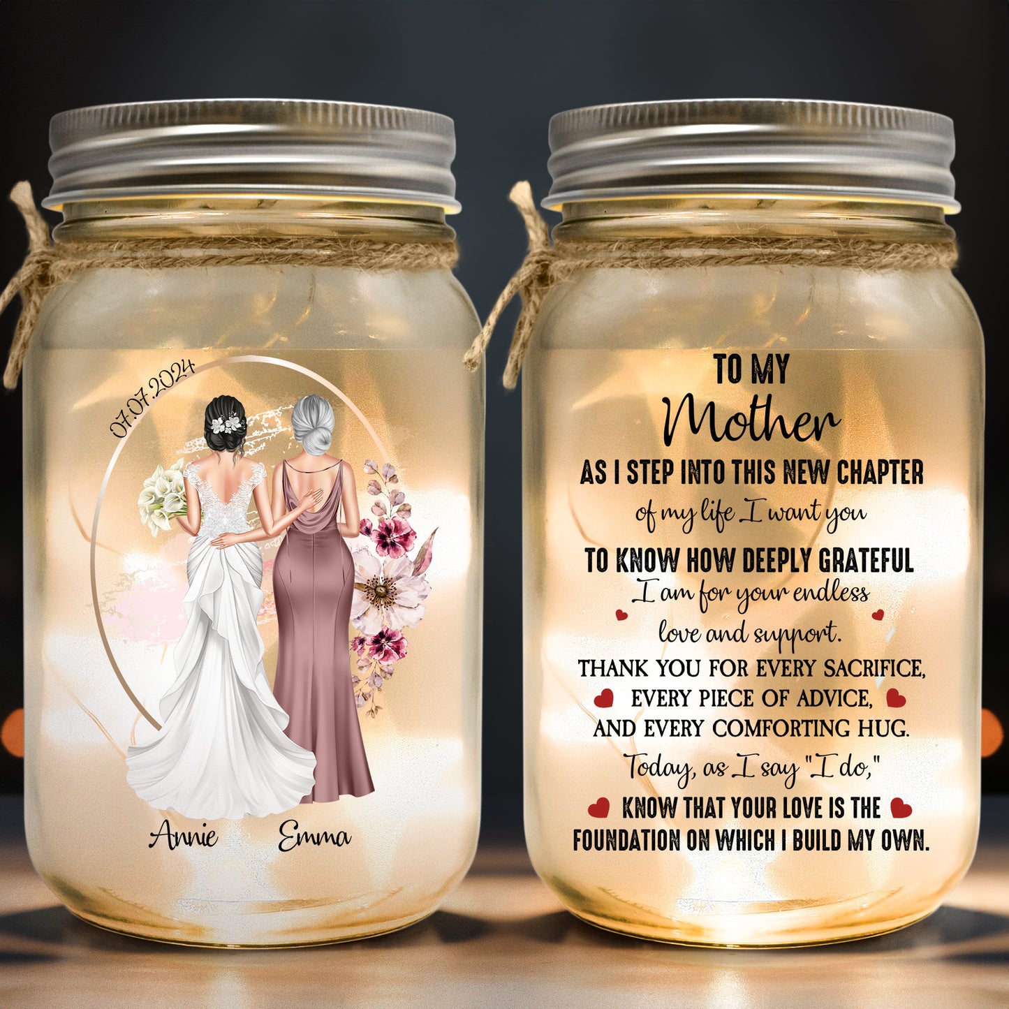 Wedding Gift Mom Thank You For Every Sacrifice - Personalized Mason Jar Light