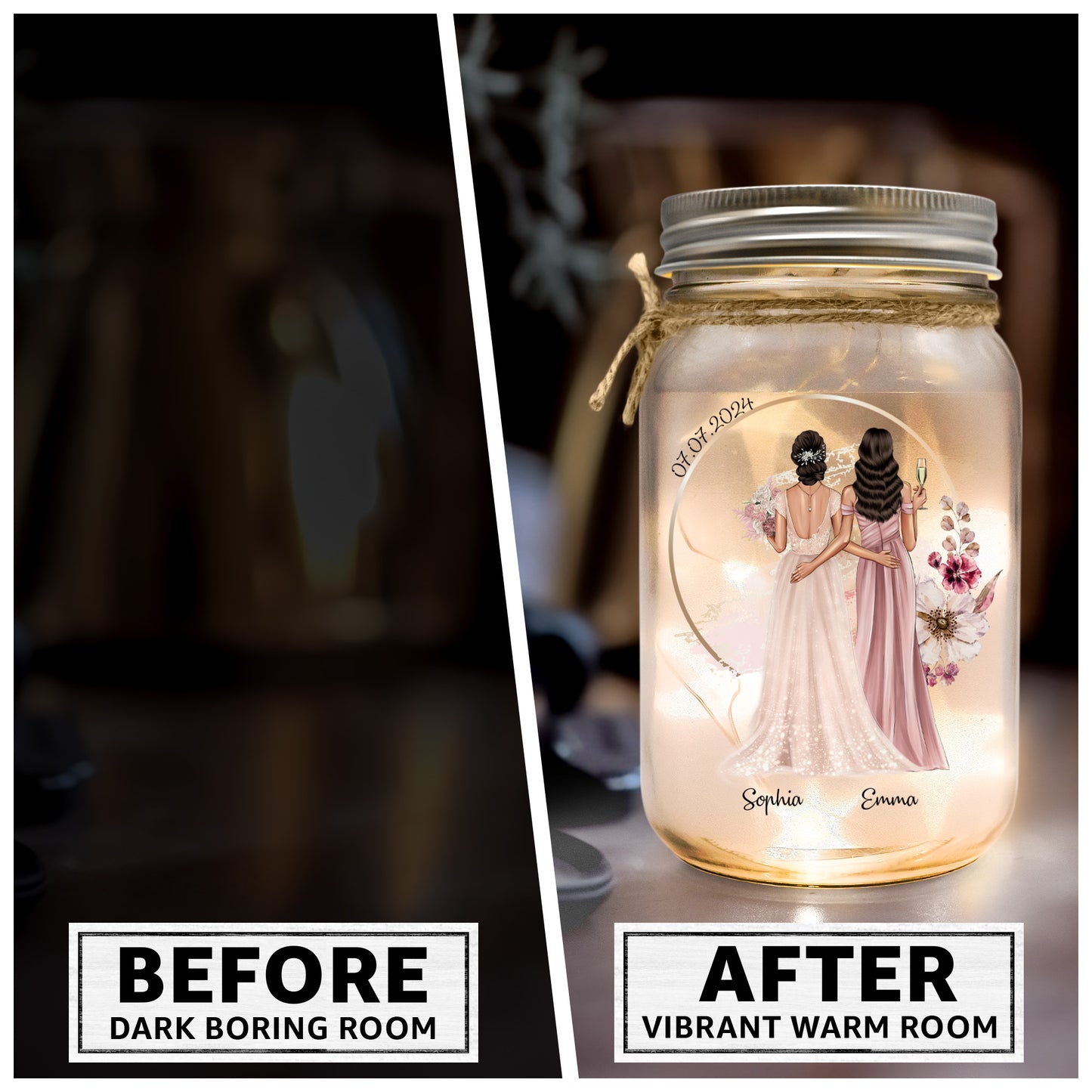 Wedding Gift Thanks For Being My Bridesmaid - Personalized Mason Jar Light