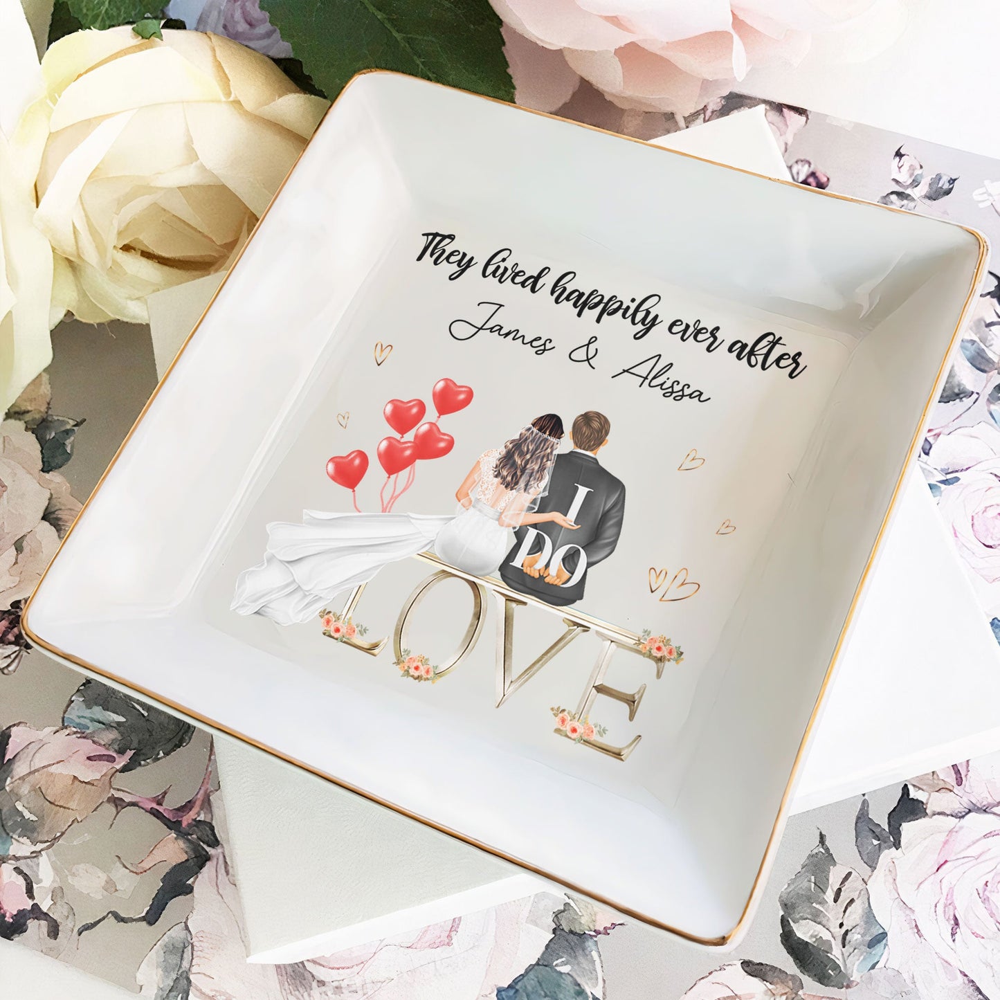 Wedding Gift They Lived Happily Ever After - Personalized Jewelry Dish