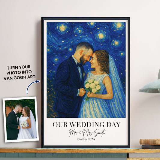 Wedding Gift Wedding Anniversary Van Gogh Wall Art - Personalized Photo Poster