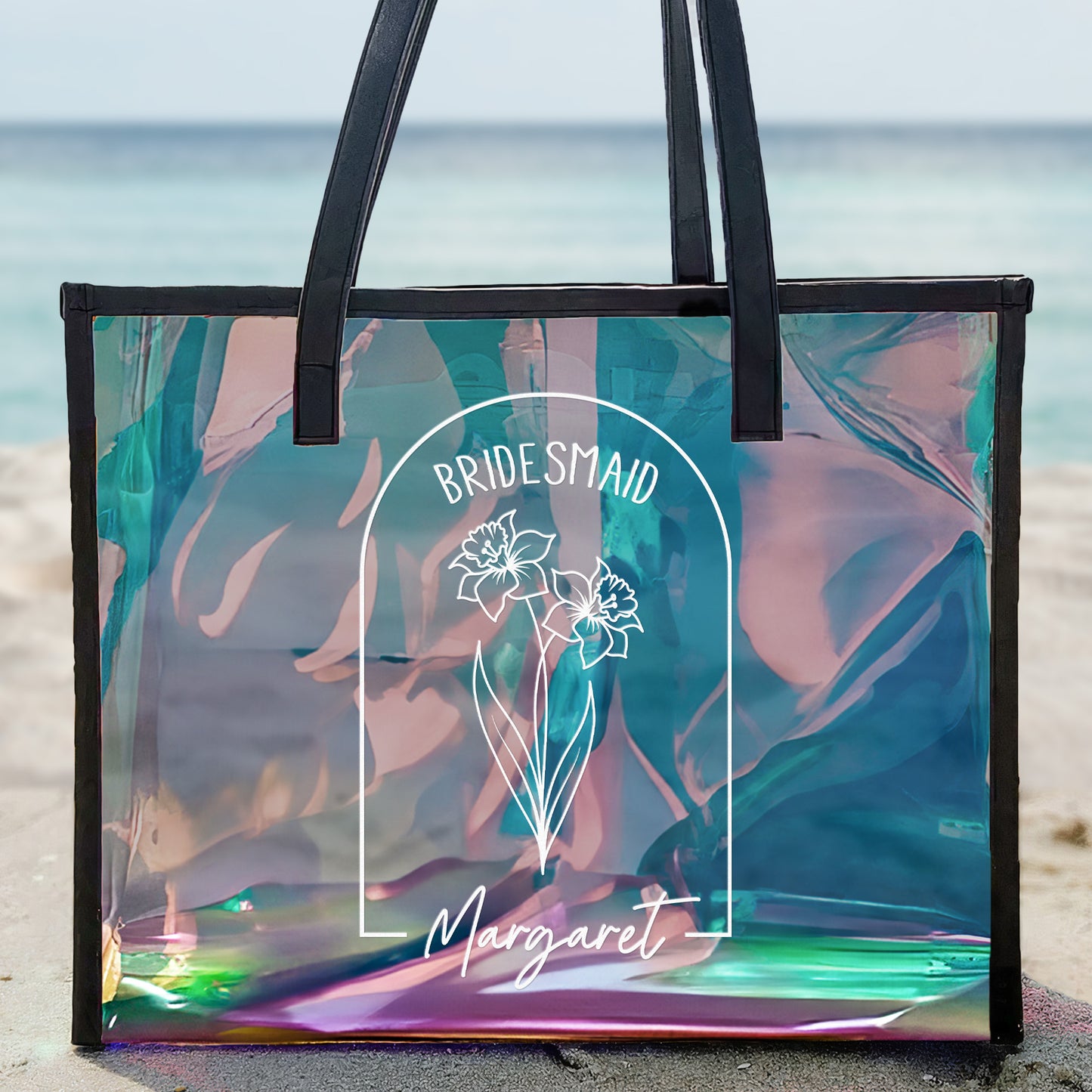 Wedding Gifts For Bridesmaid Custom Birth Month Flowers - Personalized Holographic Tote