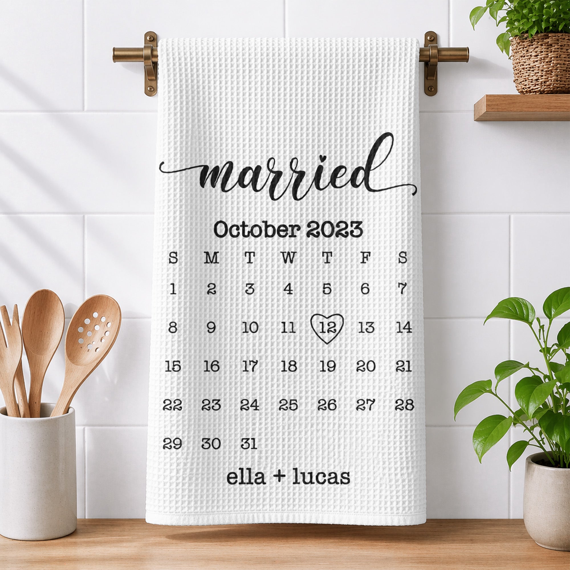 Wedding-Date-Dish-Towel-Custom-Calendar-Anniversary-Gift-Newlywed,-Engagement-Personalized-Kitchen-Towel-1