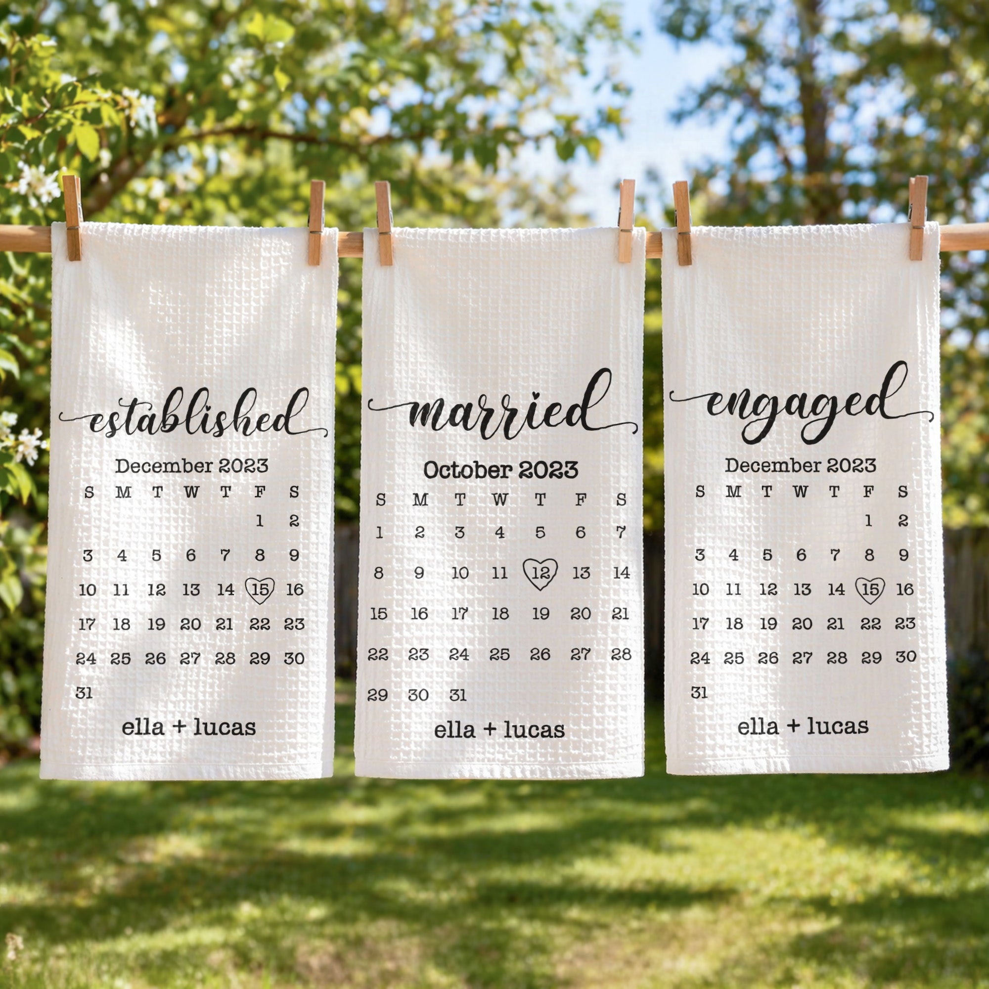 Wedding-Date-Dish-Towel-Custom-Calendar-Anniversary-Gift-Newlywed,-Engagement-Personalized-Kitchen-Towel-2