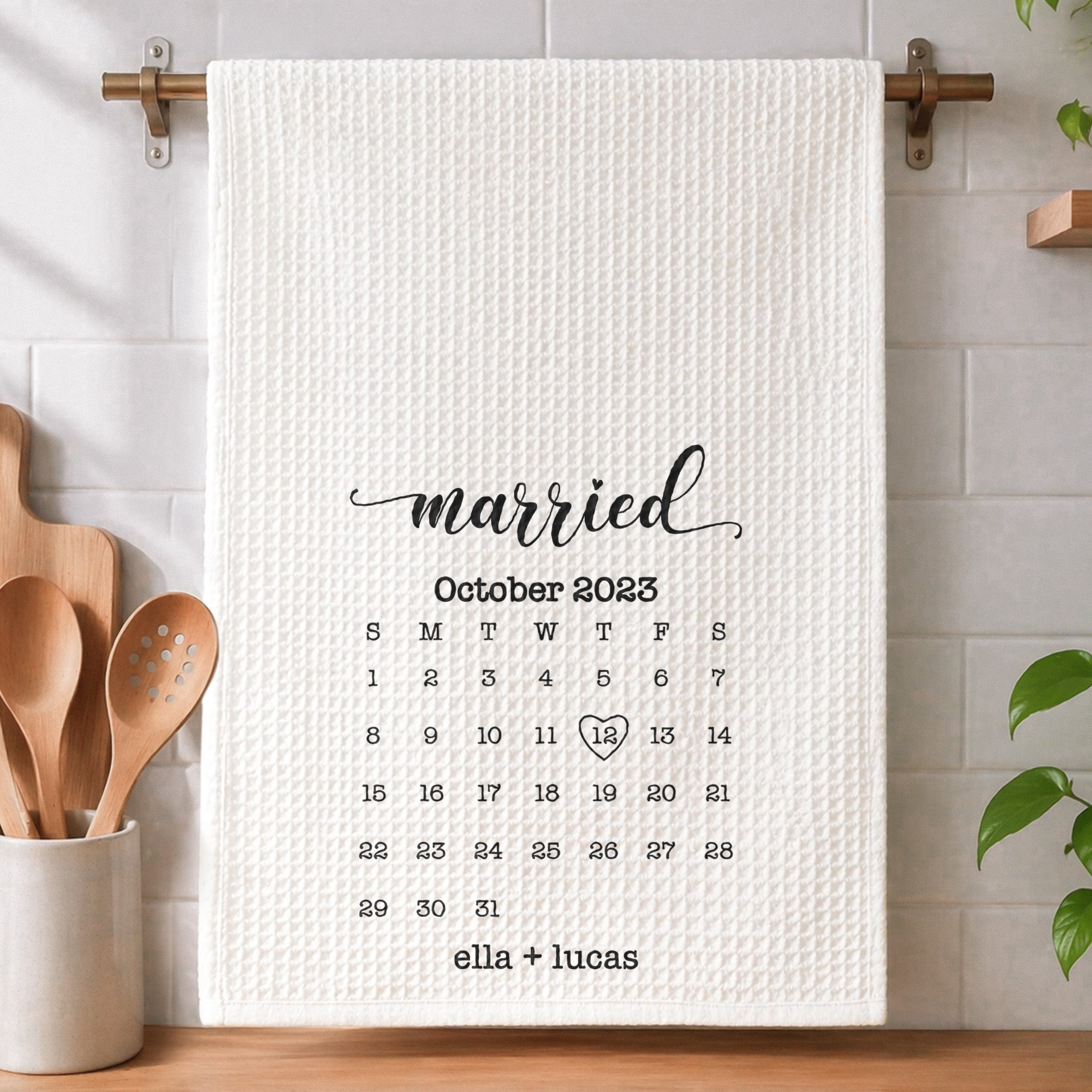 Wedding-Date-Dish-Towel-Custom-Calendar-Anniversary-Gift-Newlywed,-Engagement-Personalized-Kitchen-Towel-3