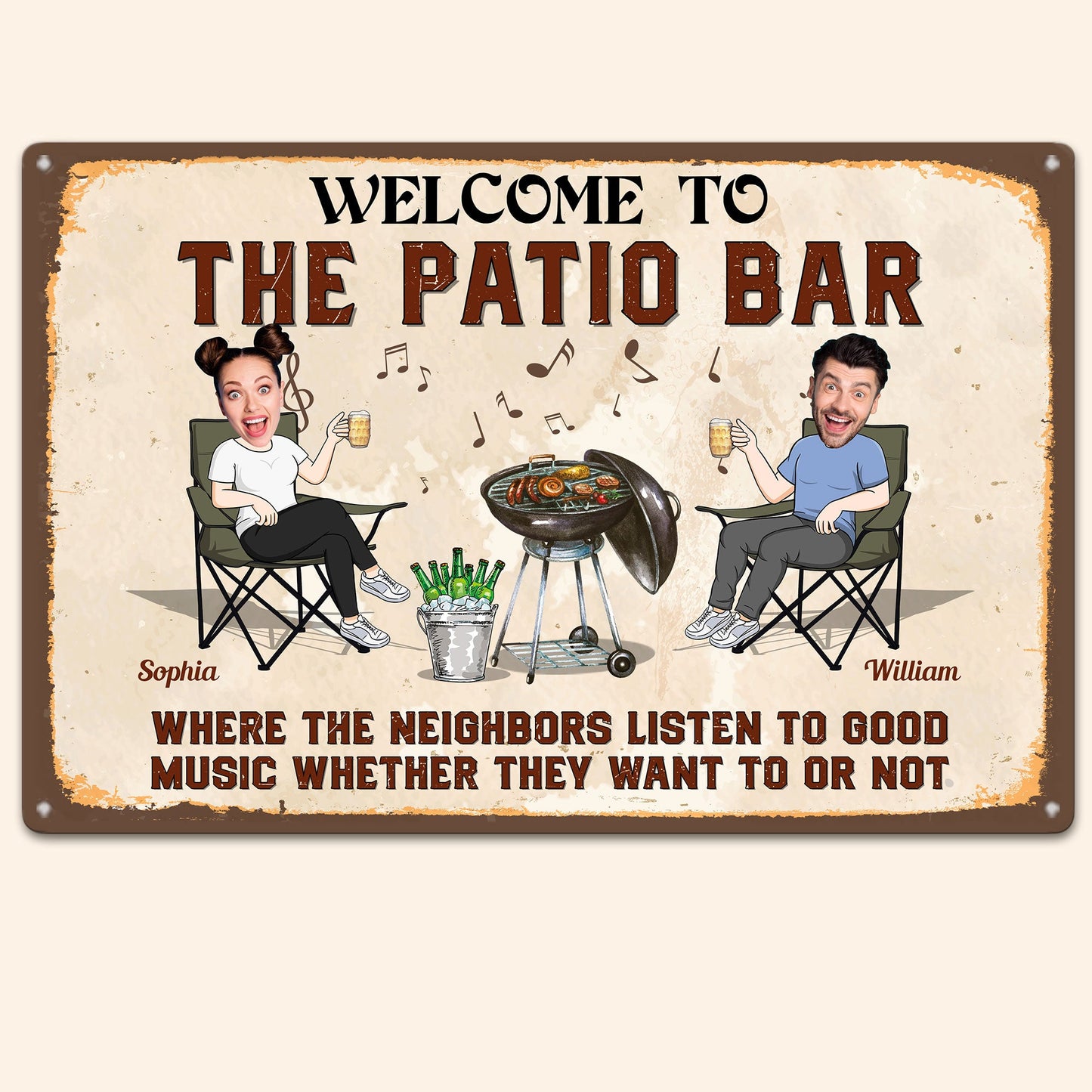 Welcome And Listen To The Good Music  - Personalized Metal Photo Sign