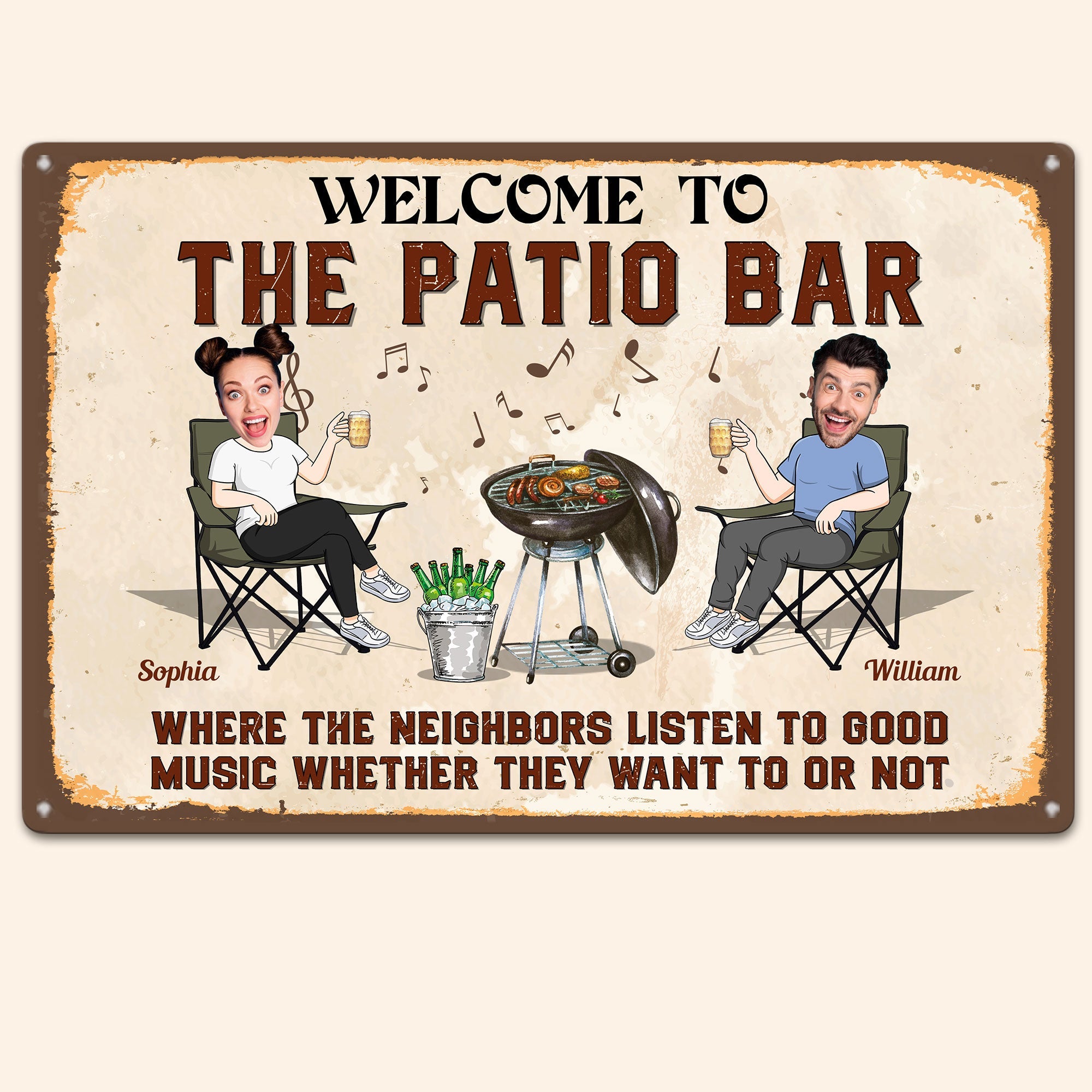Welcome And Listen To The Good Music  - Personalized Metal Photo Sign