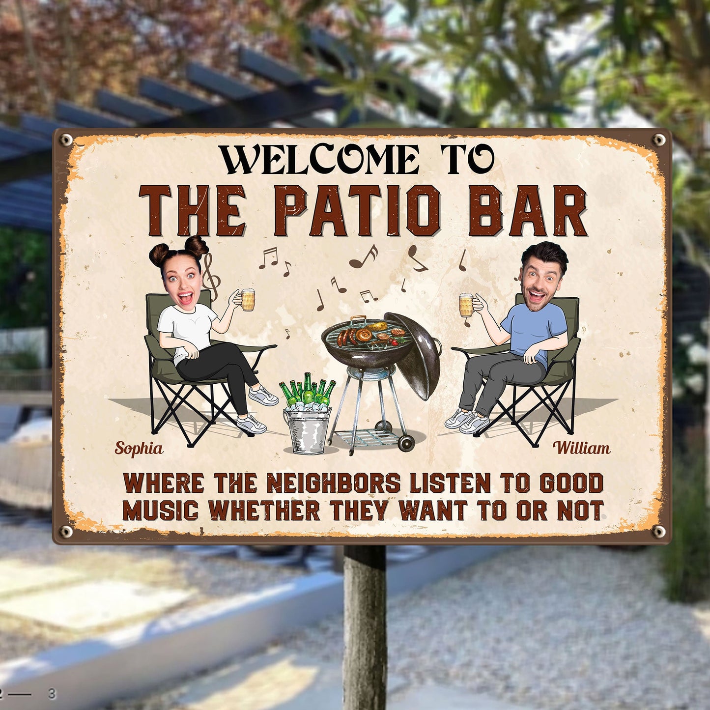 Welcome And Listen To The Good Music  - Personalized Metal Photo Sign