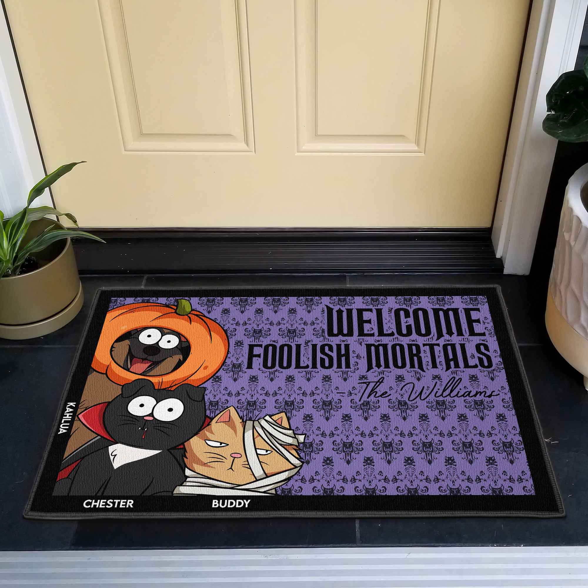 Welcome Foolish Mortals - New Version - Personalized Doormat