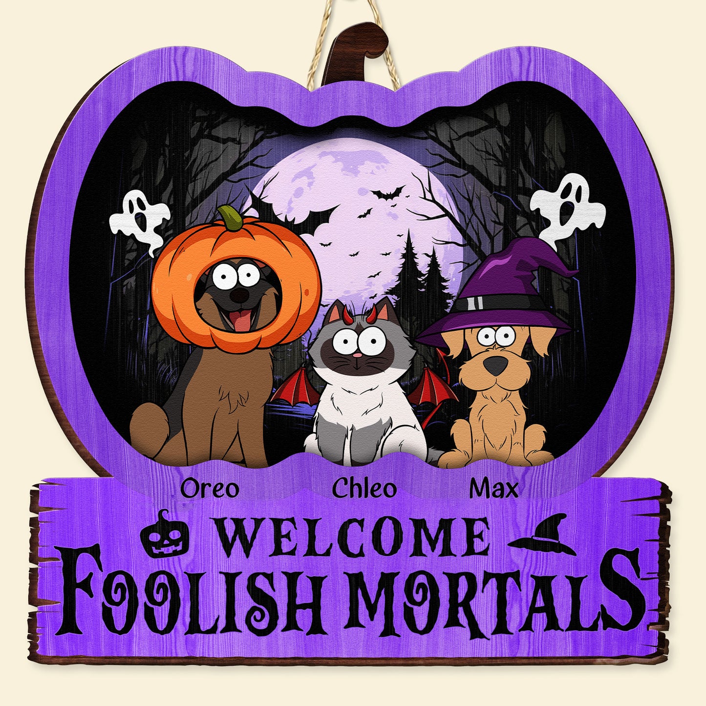 Welcome Foolish Mortals - Personalized Custom Shaped Wood Sign