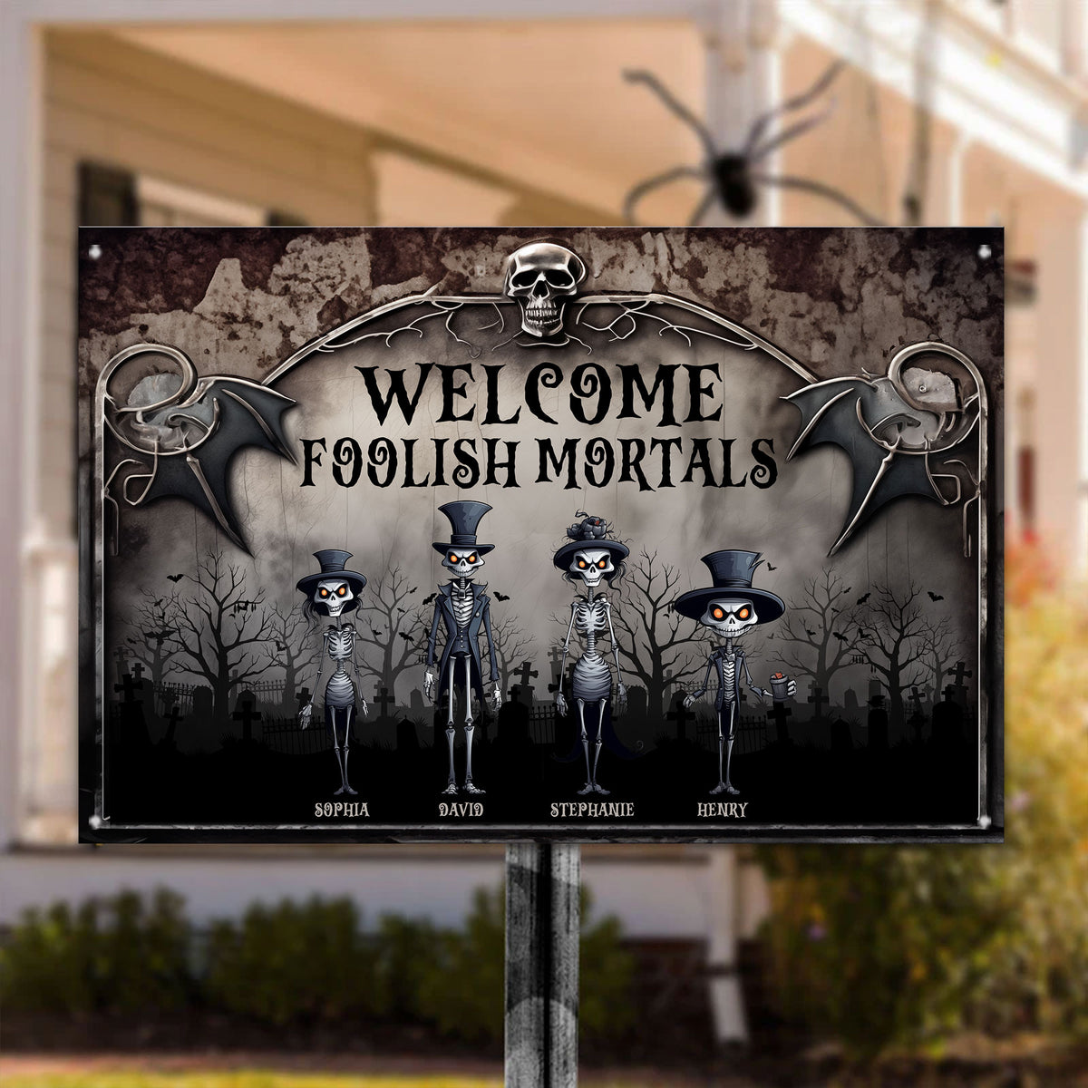 Welcome Foolish Mortals. Skeleton Family - Personalized Metal Sign ...