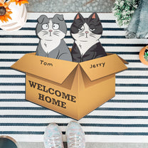 Welcome Home With Cats In A Box - Personalized Doormat