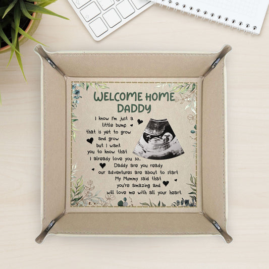 Welcome Home, Daddy I Know I'm Just A Little Bump - Personalized Photo Leather Valet Tray