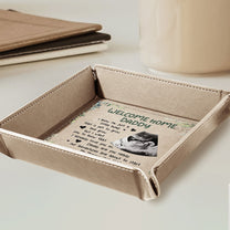 Welcome Home, Daddy I Know I'm Just A Little Bump - Personalized Photo Leather Valet Tray