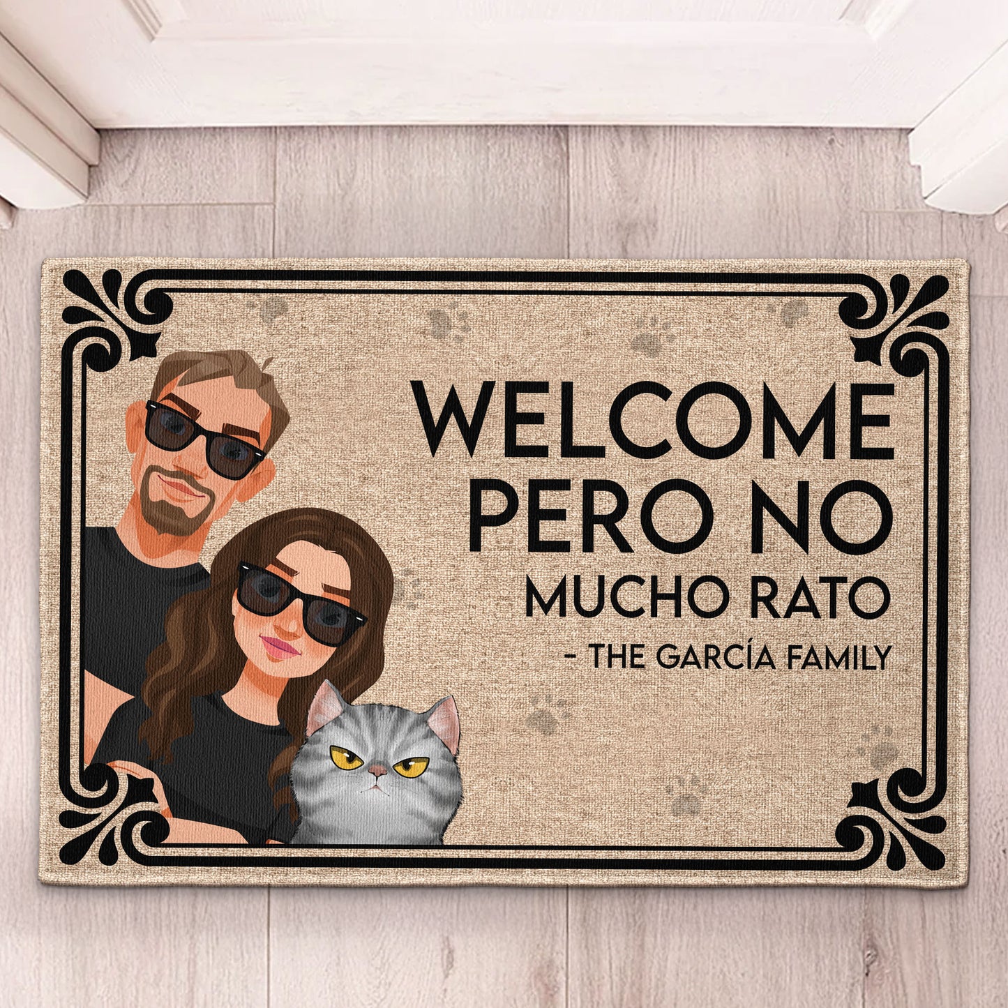 Welcome Pero No Mucho Rato Cat Hispanic Mexican Latinos Latinx - Personalized Doormat