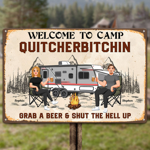 Personalized Welcome To Camp Quitcherbitchin Flag Sign - Gift Idea For Friends - Up To 7 People - Grab A Beer And Shut The Hell Up main image 1