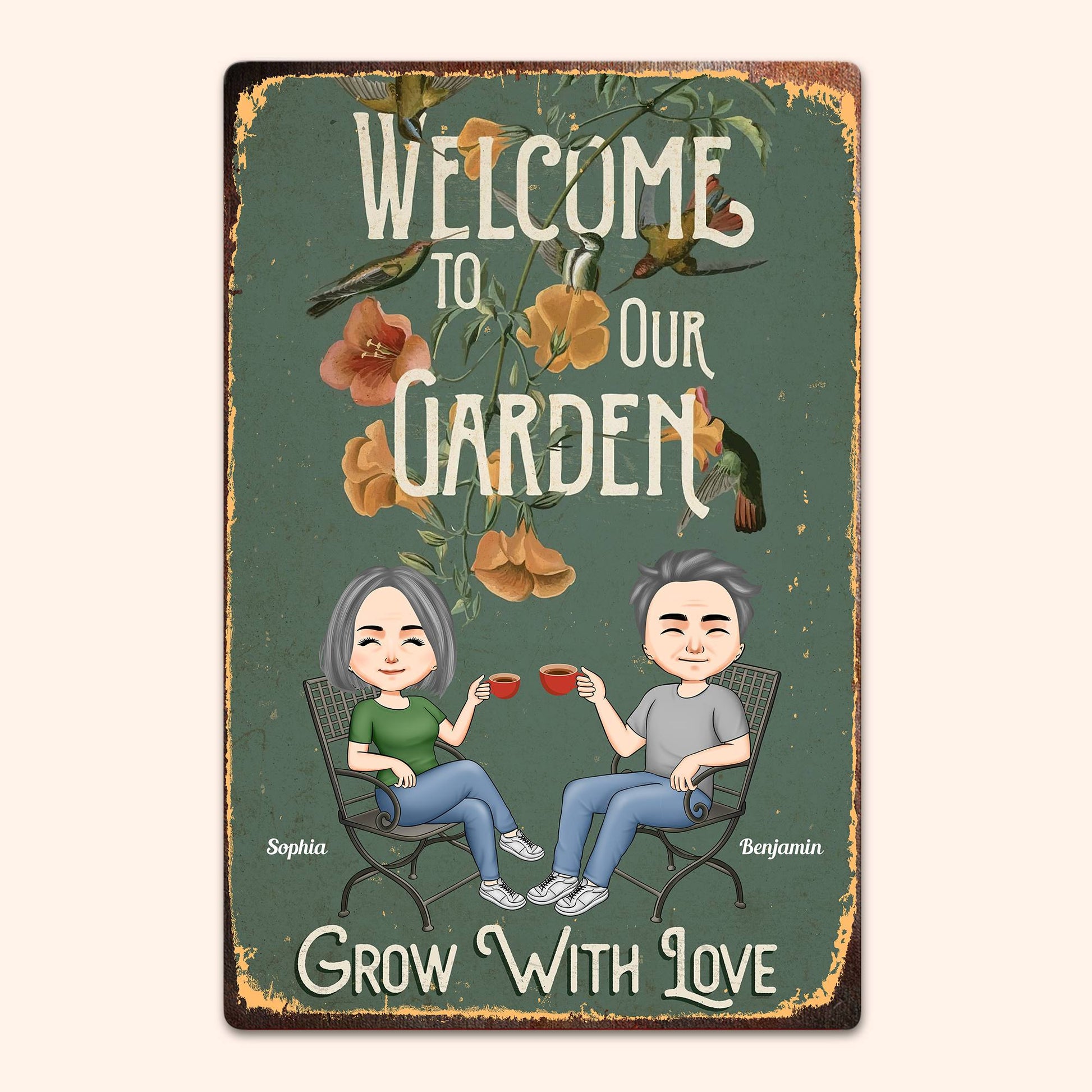 Welcome To Our Garden - Personalized Metal Sign - Birthday Gift, Backyard Gift For Gardeners, Gift For Wife, Husband