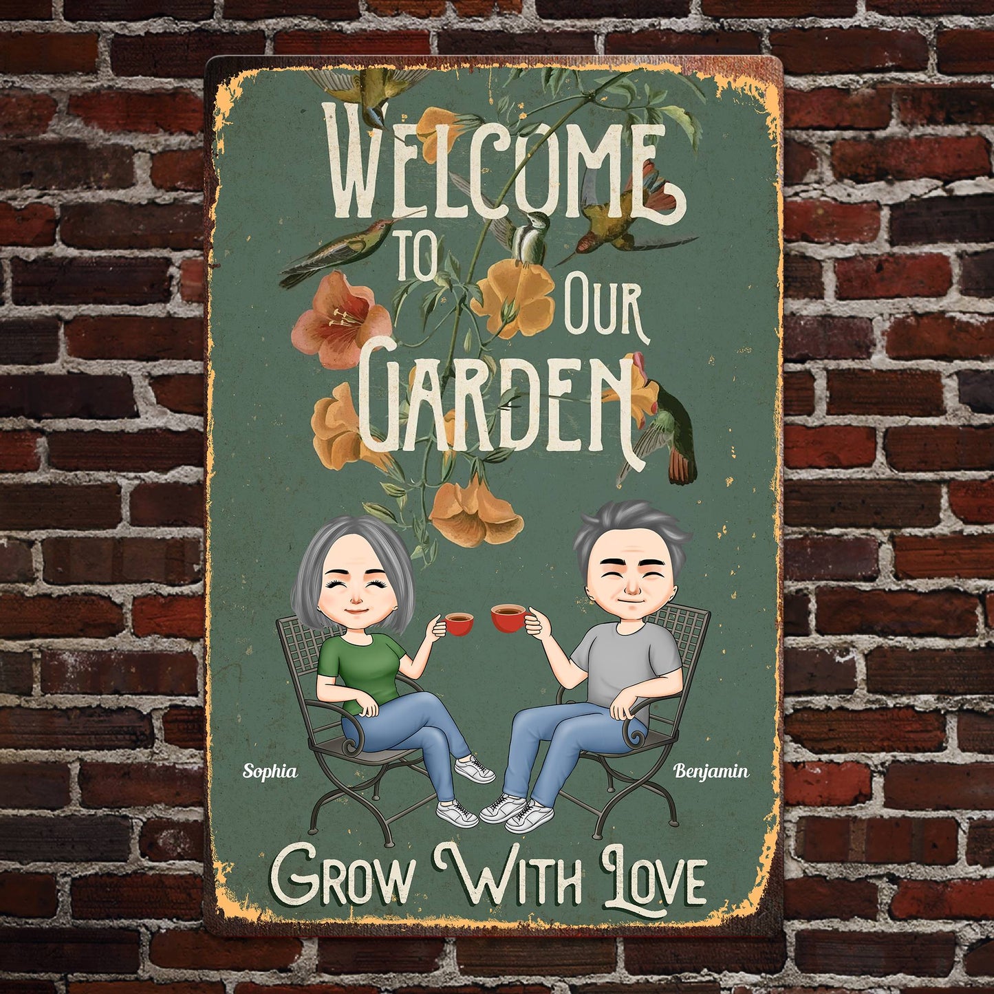 Welcome To Our Garden - Personalized Metal Sign - Birthday Gift, Backyard Gift For Gardeners, Gift For Wife, Husband