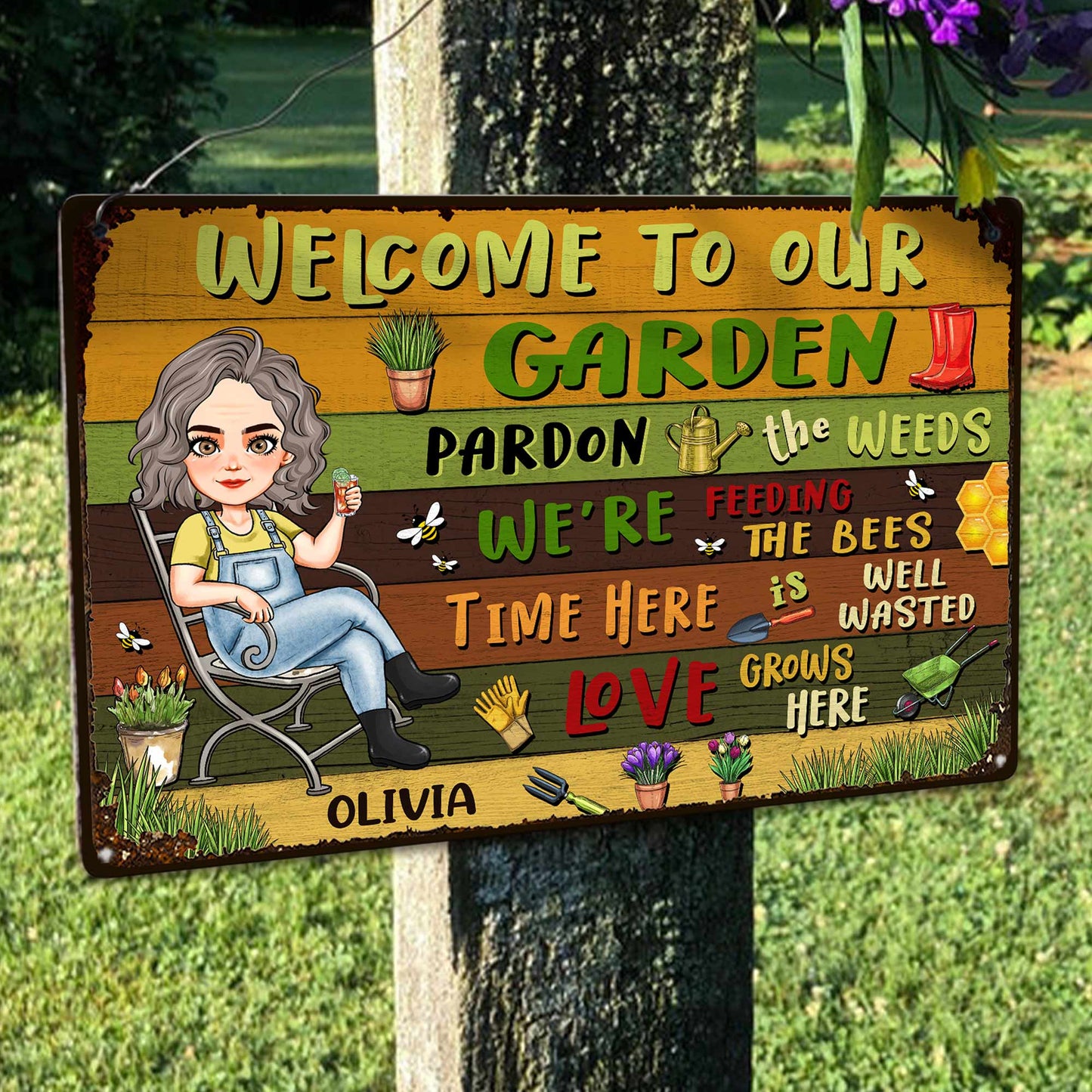 Welcome To Our Garden - Personalized Metal Sign