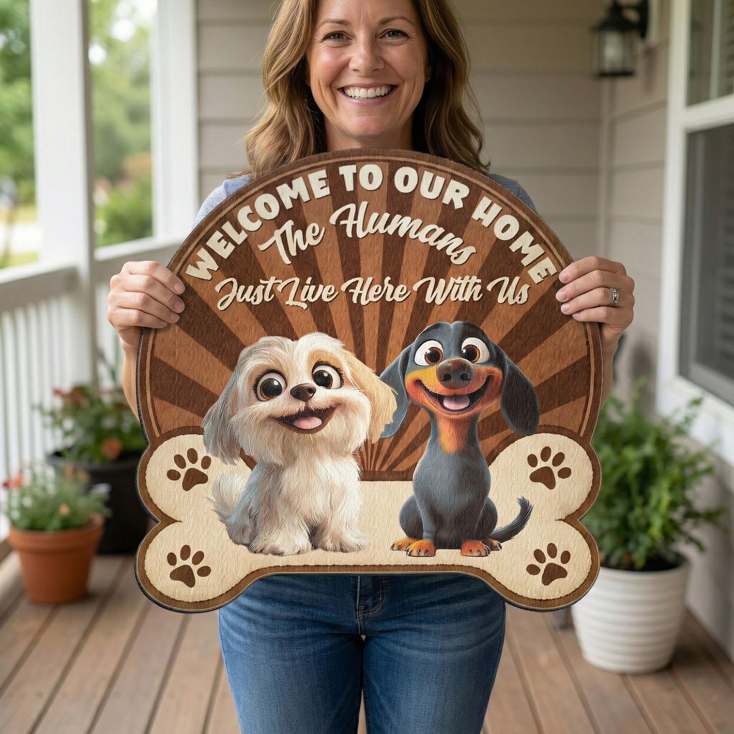 Welcome To Our Home - The Humans Just Live Here With Us - Personalized Doormat