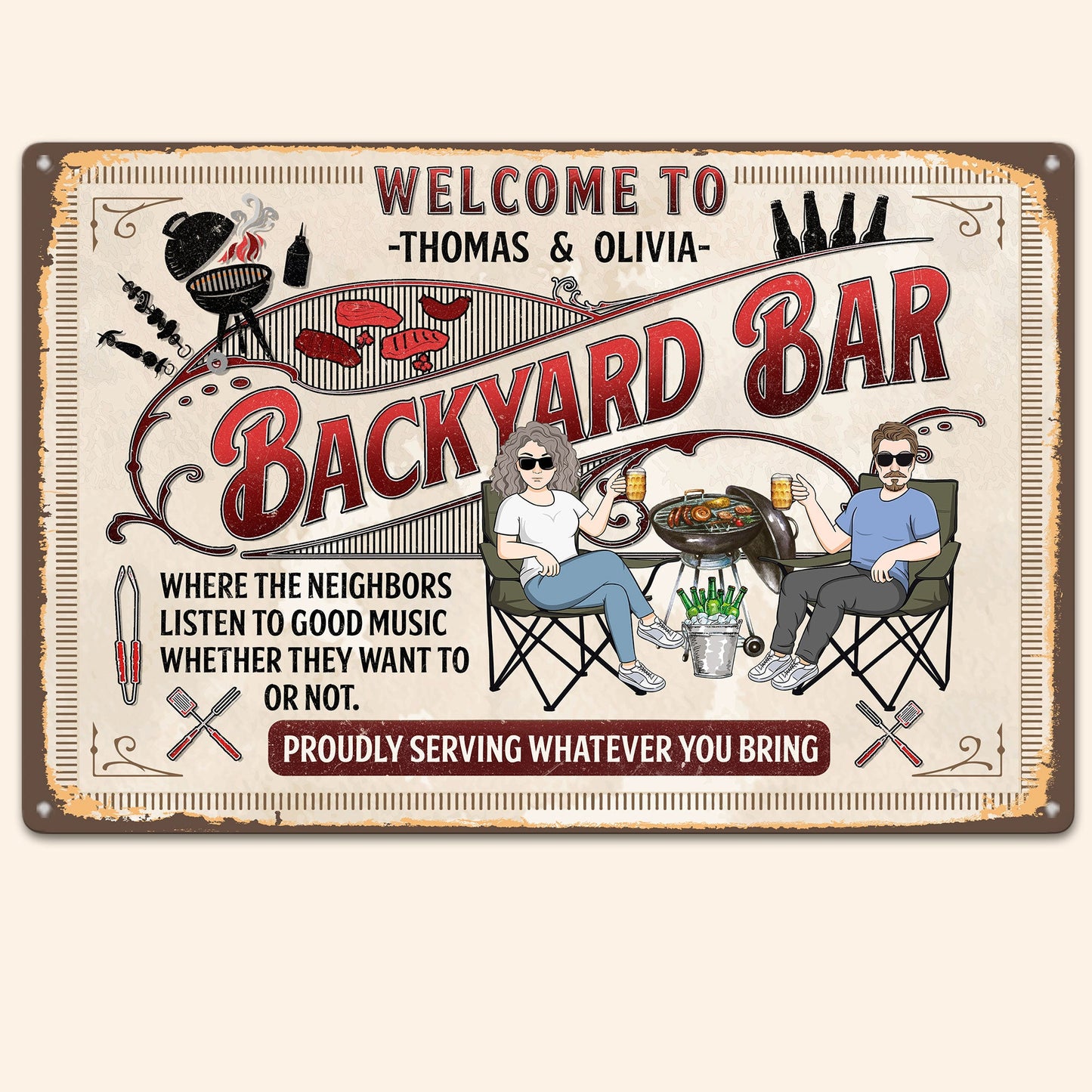 Welcome To Our Patio Bar - Personalized Metal Sign