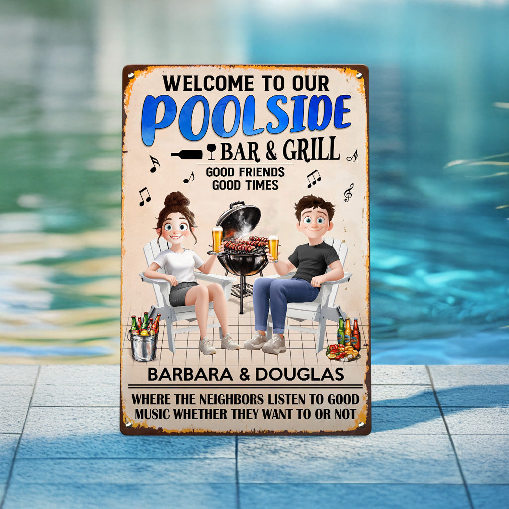 Welcome To Our Poolside New Version Outdoor Decor - Personalized Metal Sign