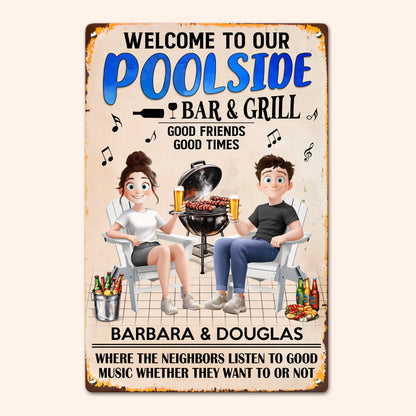Welcome To Our Poolside New Version Outdoor Decor - Personalized Metal Sign