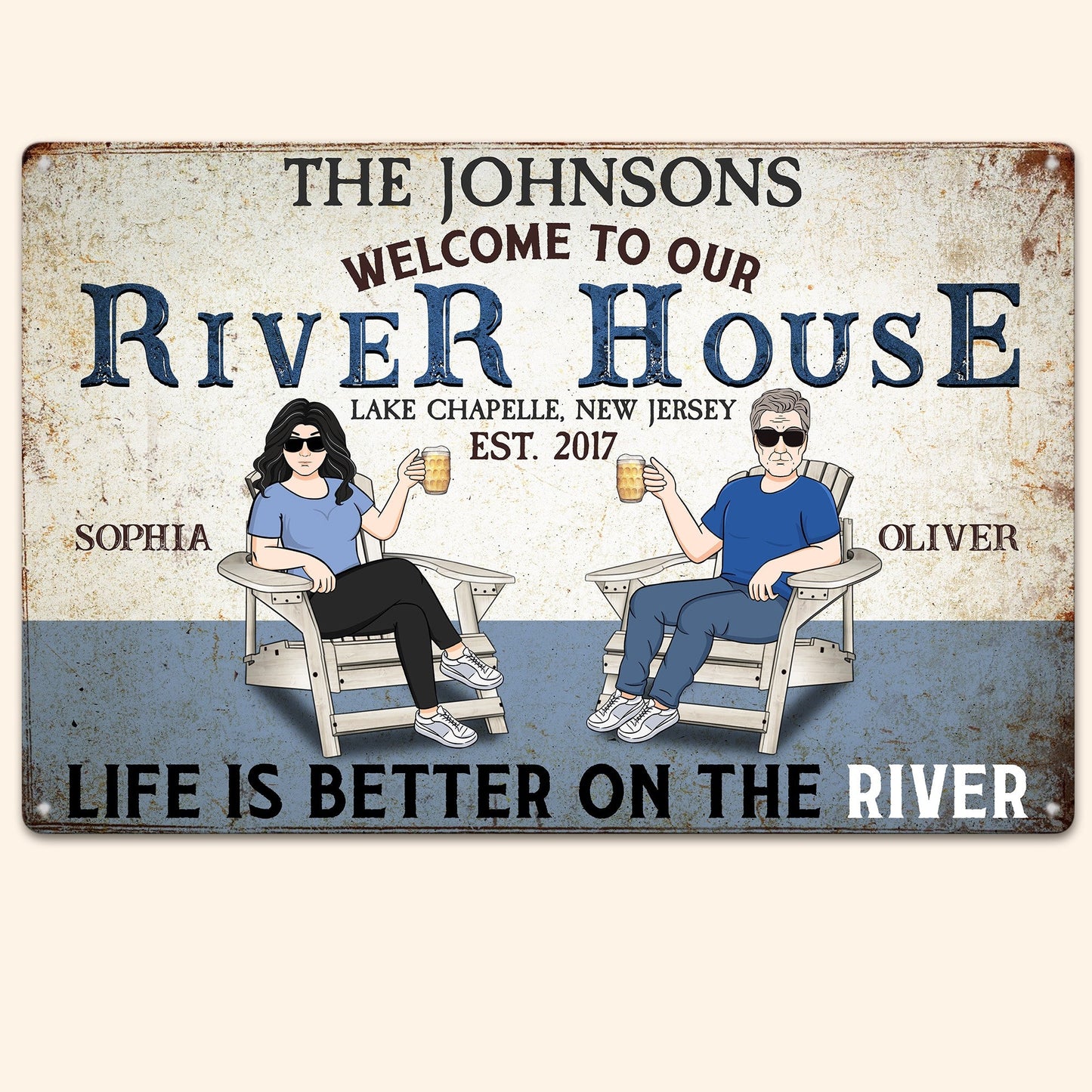 Welcome To Our River House - Personalized Metal Sign