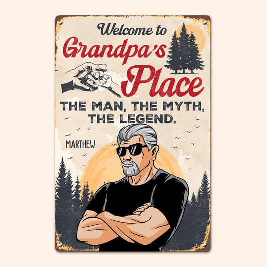 Welcome To Papa's Place - Personalized Metal Sign