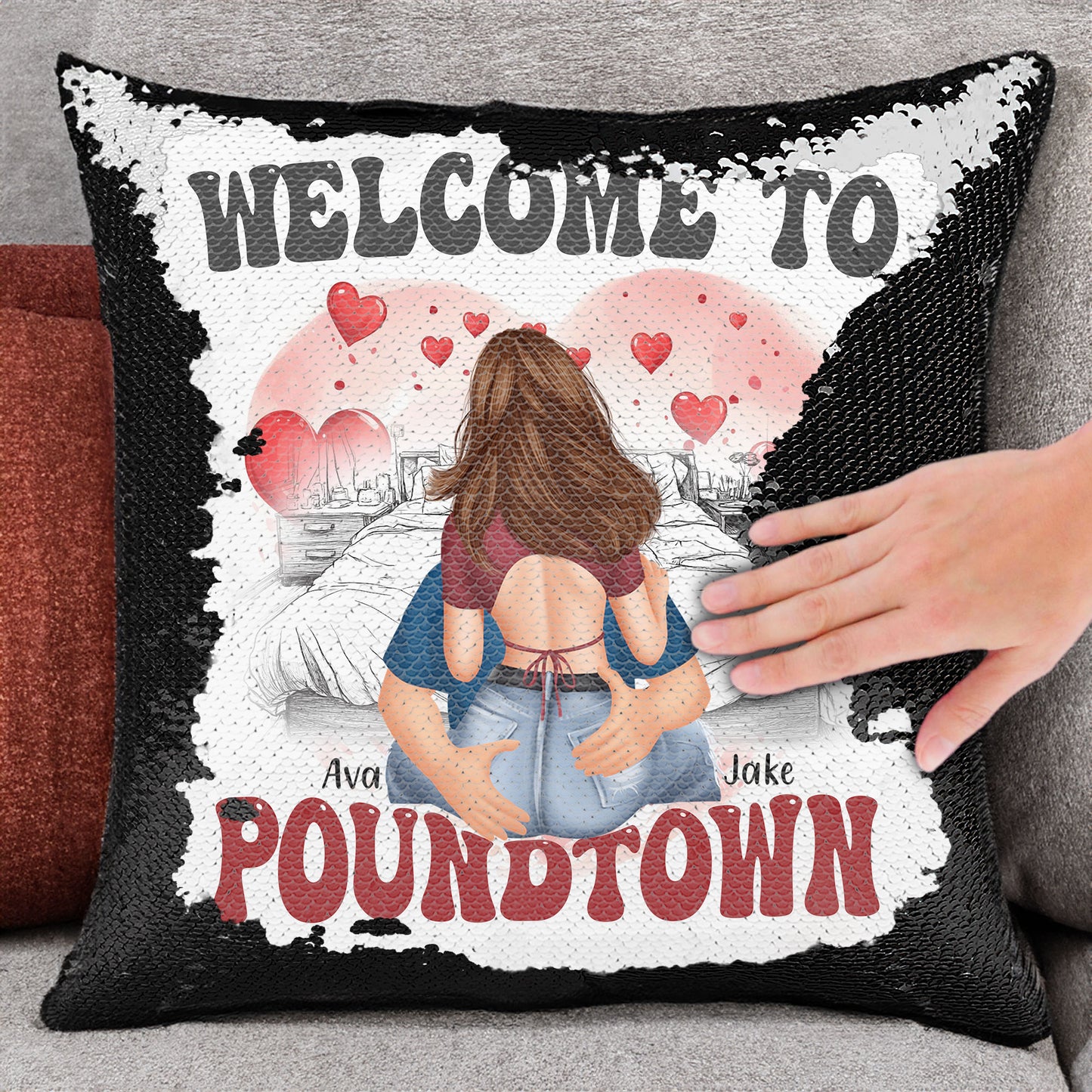 Welcome To Poundtown - Gift For Boyfriends, Girlfriends, Couple - Custom Sequin Pillow