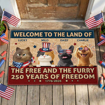 Welcome To The Land Of The Free And Furry - Personalized Doormat