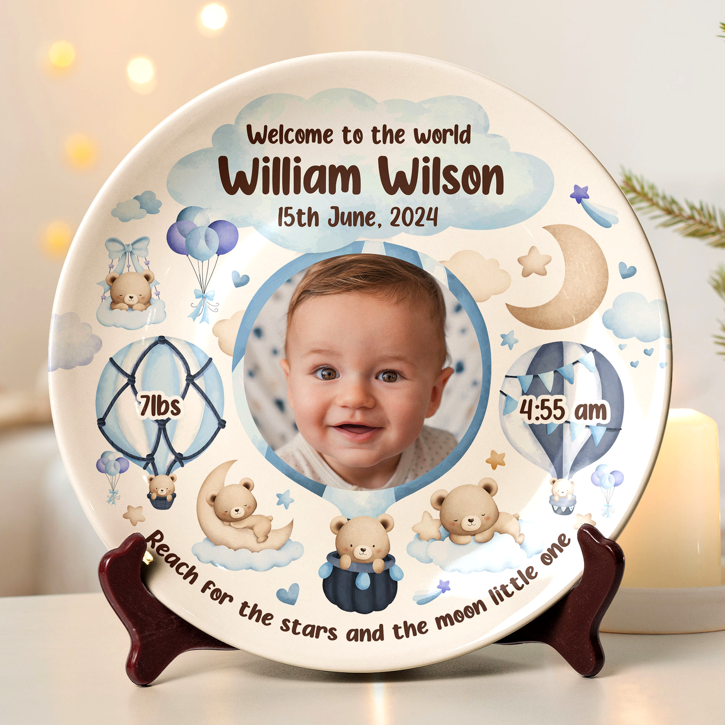 Welcome To The World Newborn Birth Plate - Personalized Photo Ceramic Plate