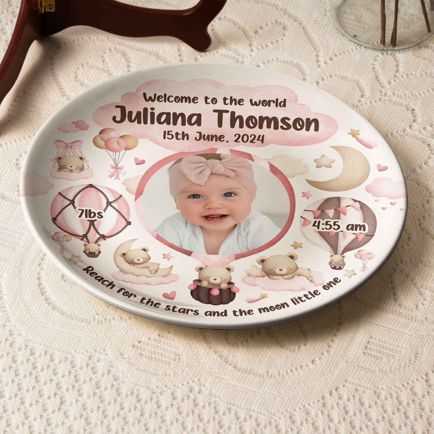 Welcome To The World Newborn Birth Plate - Personalized Photo Ceramic Plate