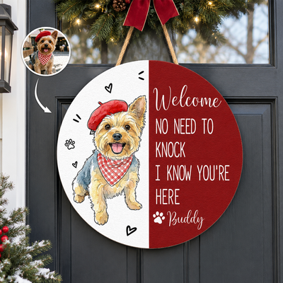 Welcome No Need To Knock Custom Pet Portrait Watercolor - Personalized Wood Sign