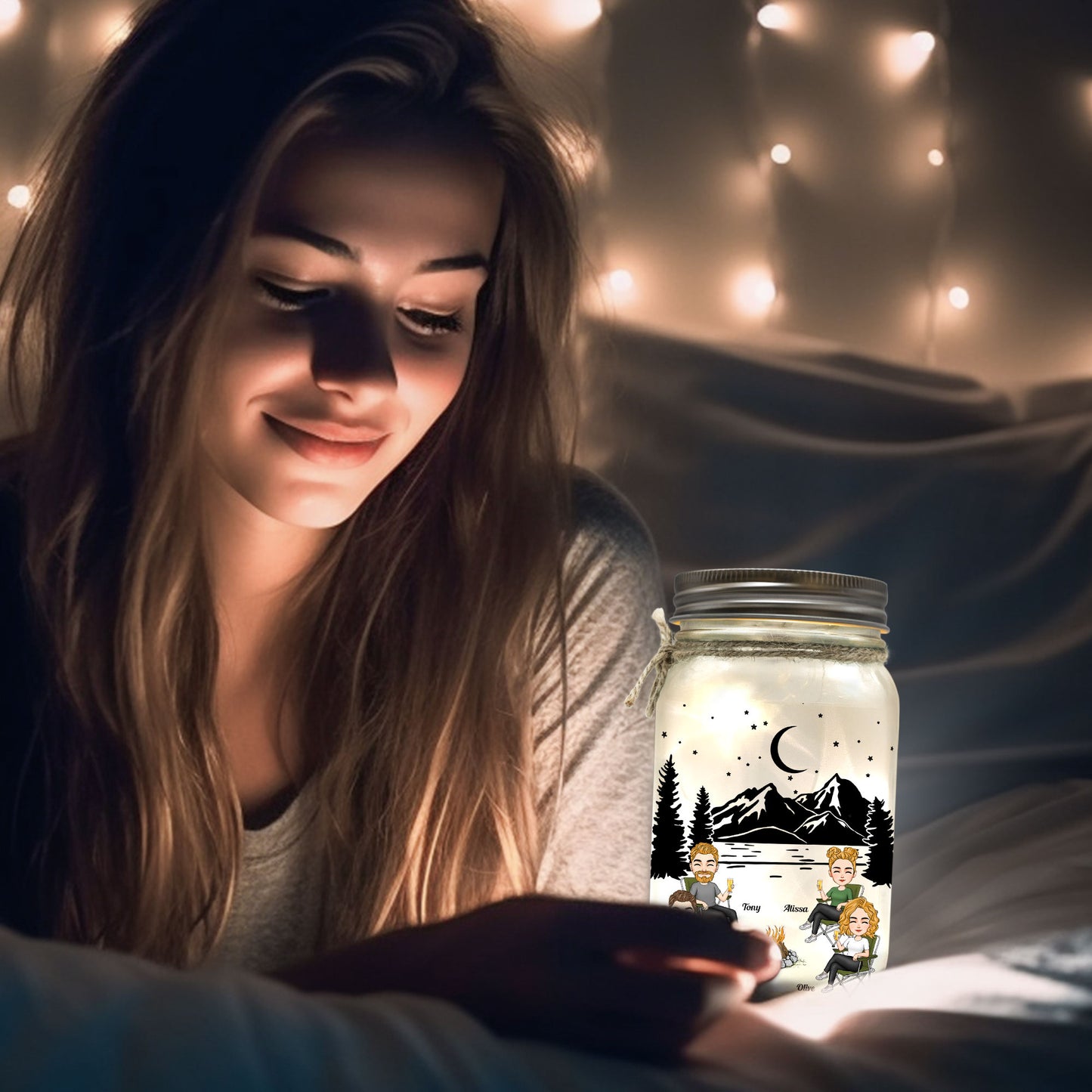 What Happens At The Campfire Gets Laughed About All Year Long - Personalized Mason Jar Light