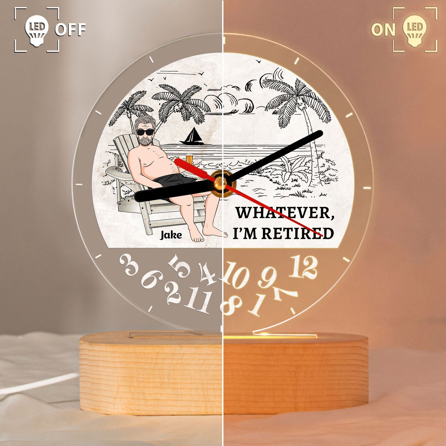 Whatever, I’m Retired - Retirement Funny Gifts For Him, Her - Personalized Acrylic Desk Clock Light