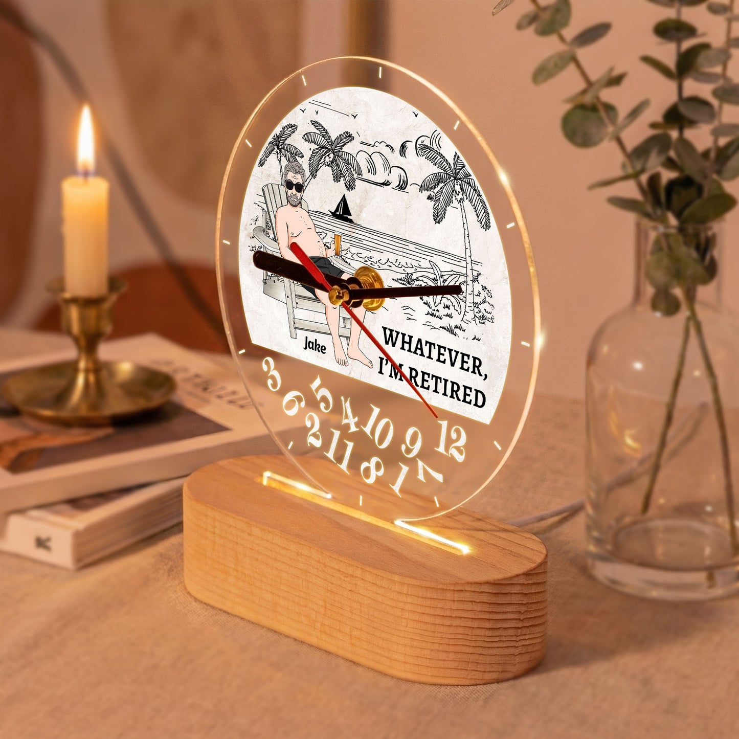 Whatever, I’m Retired - Retirement Funny Gifts For Him, Her - Personalized Acrylic Desk Clock Light