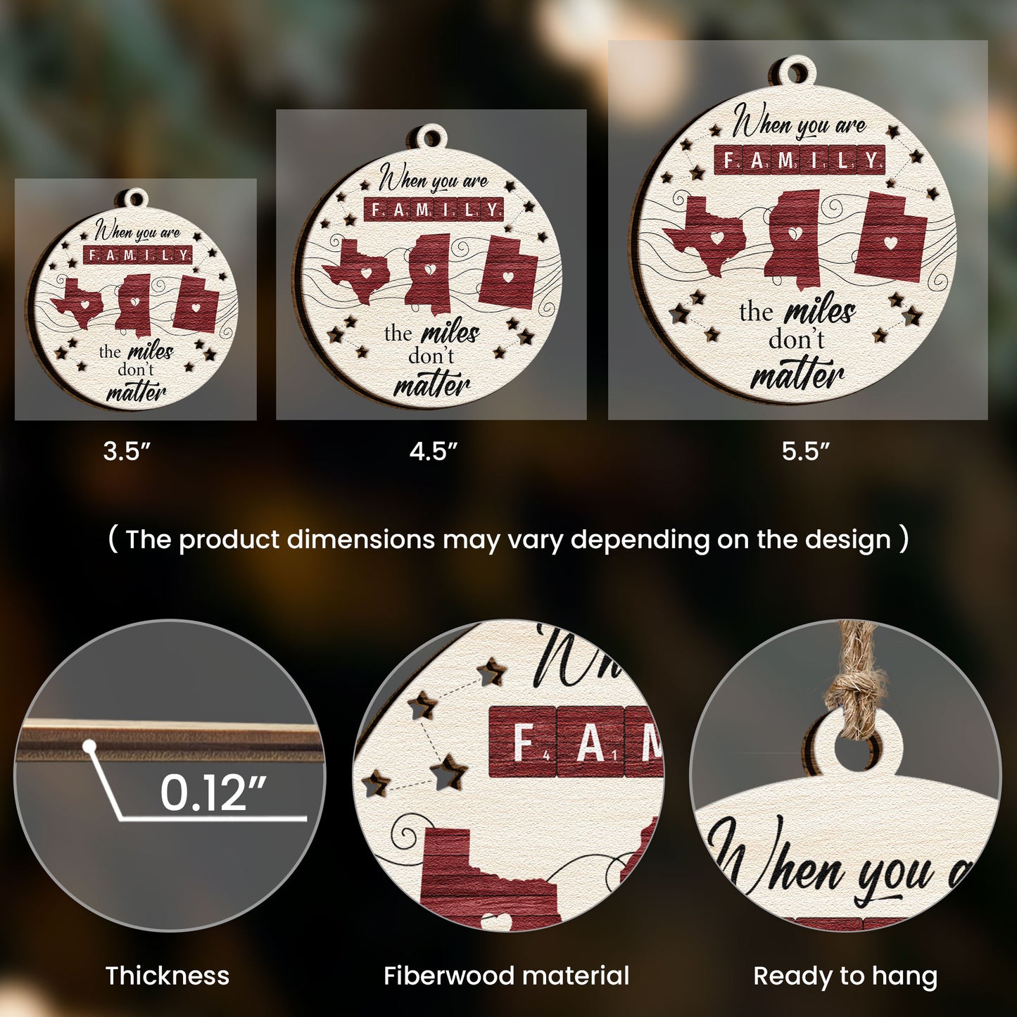 When You Are Family The Miles Don't Matter - Personalized Wooden Ornament